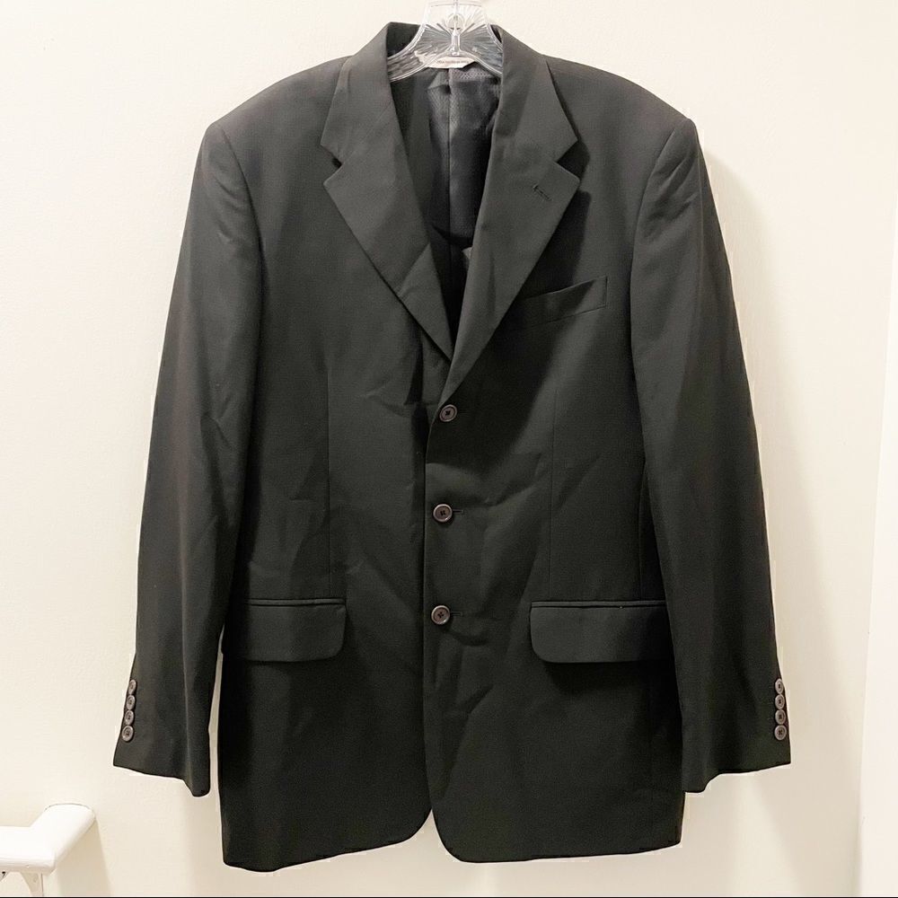 Perry Ellis Vintage 90's Three Button Black Textured Suit Jacket - Size 40